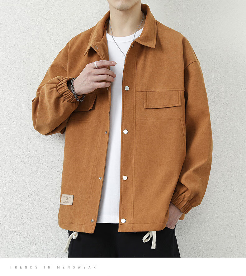 Dingfengbaoluo Men's Jacket, Summer Casual Versatile Lapel Loose Trendy Workwear Retro Coat, 2303 Khaki Color M 25