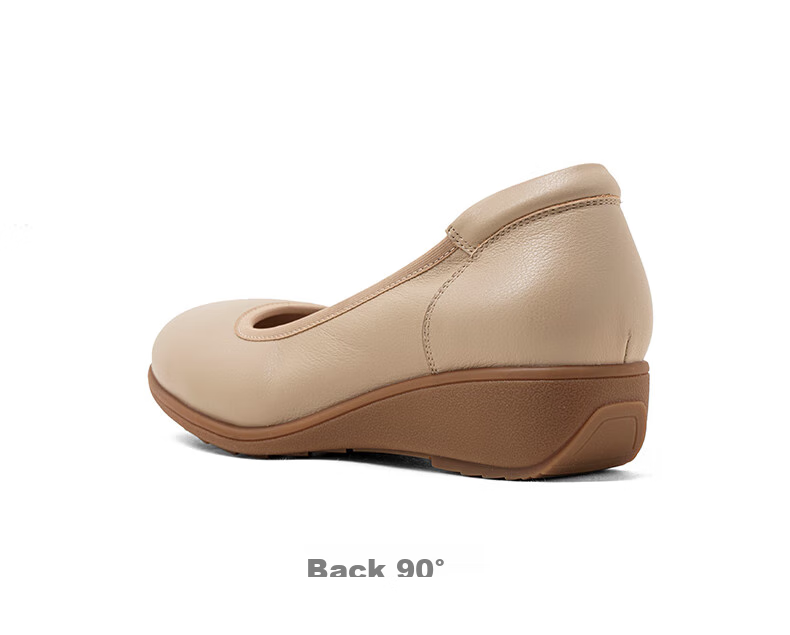 COMELY Leather Flats for Women, Spring And Summer New Style Comfortable Genuine Leather Soft-Soled Versatile Mom Shoes, Wedge Heel Non-Tiring, Apricot Color, Size 34 16