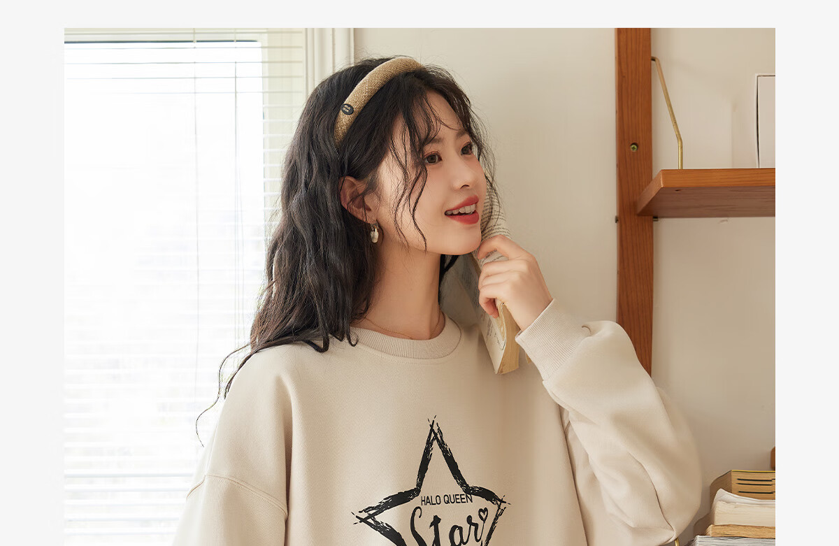 Halo Queen Women's Sweatshirt, Spring And Autumn Round Neck, Letter Print, Fashionable Versatile Comfortable Casual Pullover Top, New Product H143W1028 11