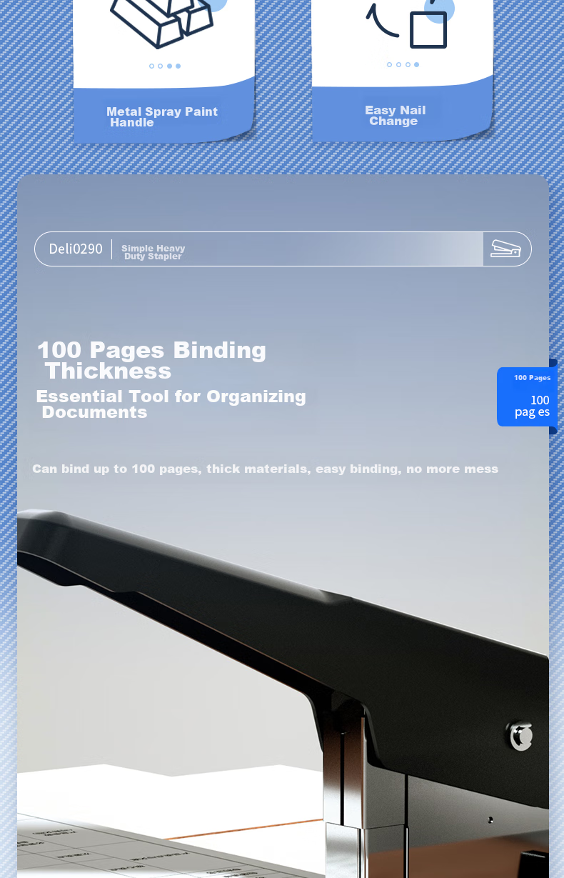 Deli [Super Popular] 100-Page Simple Heavy-Duty Stapler, Large Thick Heavy-Duty Stapler, Pop-Up Structure, Black 0290 4