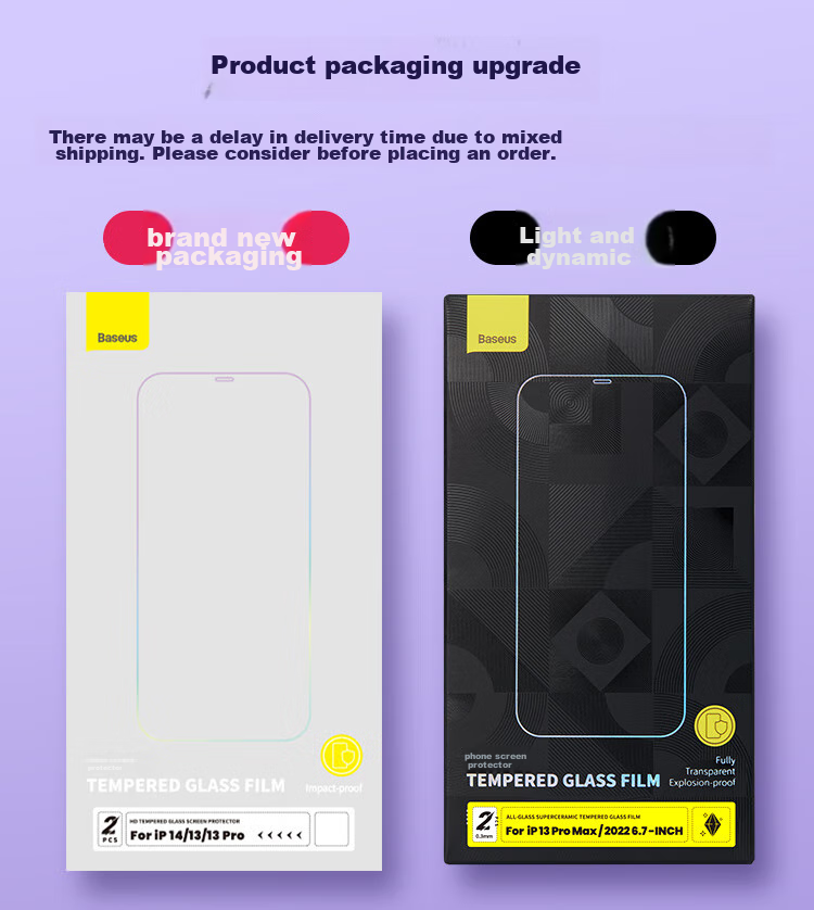 Baseus Tempered Glass Screen Protector for IPhone 14 Plus/13 Pro Max, Ultra-Ceramic Crystal Clear Anti-Drop Anti-Fingerprint HD Full Coverage Front Film, 2-Pack 20