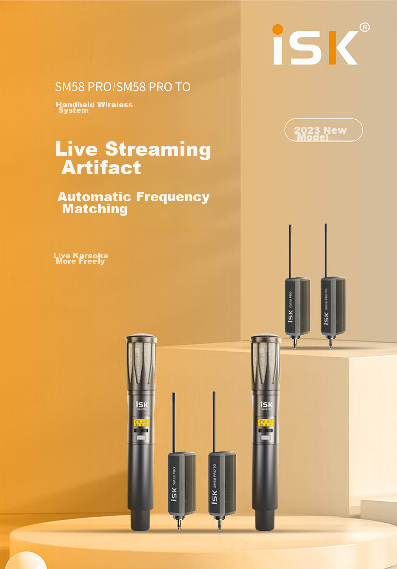 ISK SM58Pro Professional Wireless Dynamic Microphone with Sound Card Set for Singing, Shouting, Outdoor Performances, Live Streaming, Karaoke Recording Equipment Microphone Kit 1