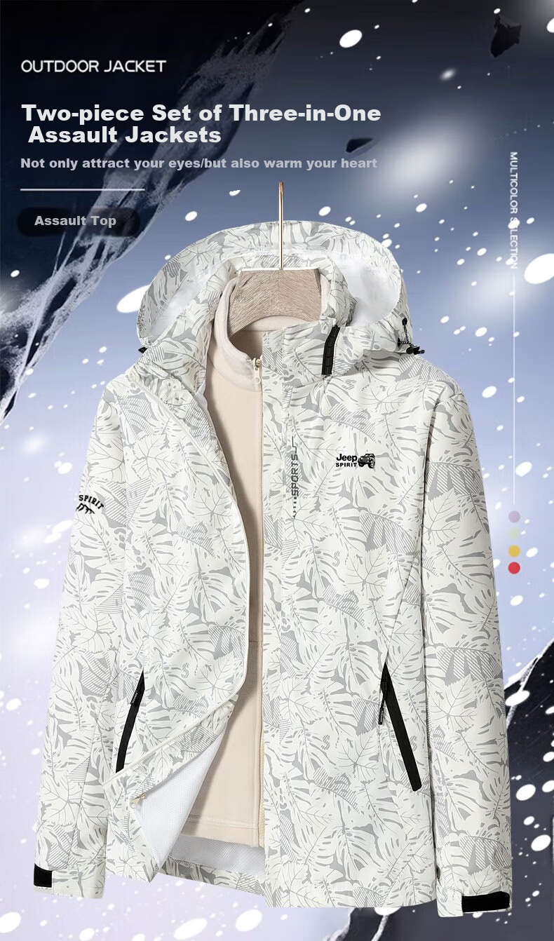 JEEP SPIRIT Men's Spring Autumn 3-in-1 Hooded Outdoor Sports Jacket Maple Leaf Black 2XL 6