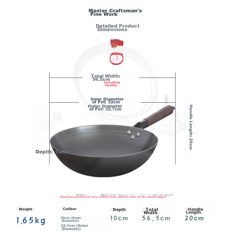 Dianjiang Cast Iron Round Bottom Wok, 32cm Traditional Cast Iron Pan, Household Cooking Pan, 32cm, Non-Coated, Lightweight, Rust-Resistant 2
