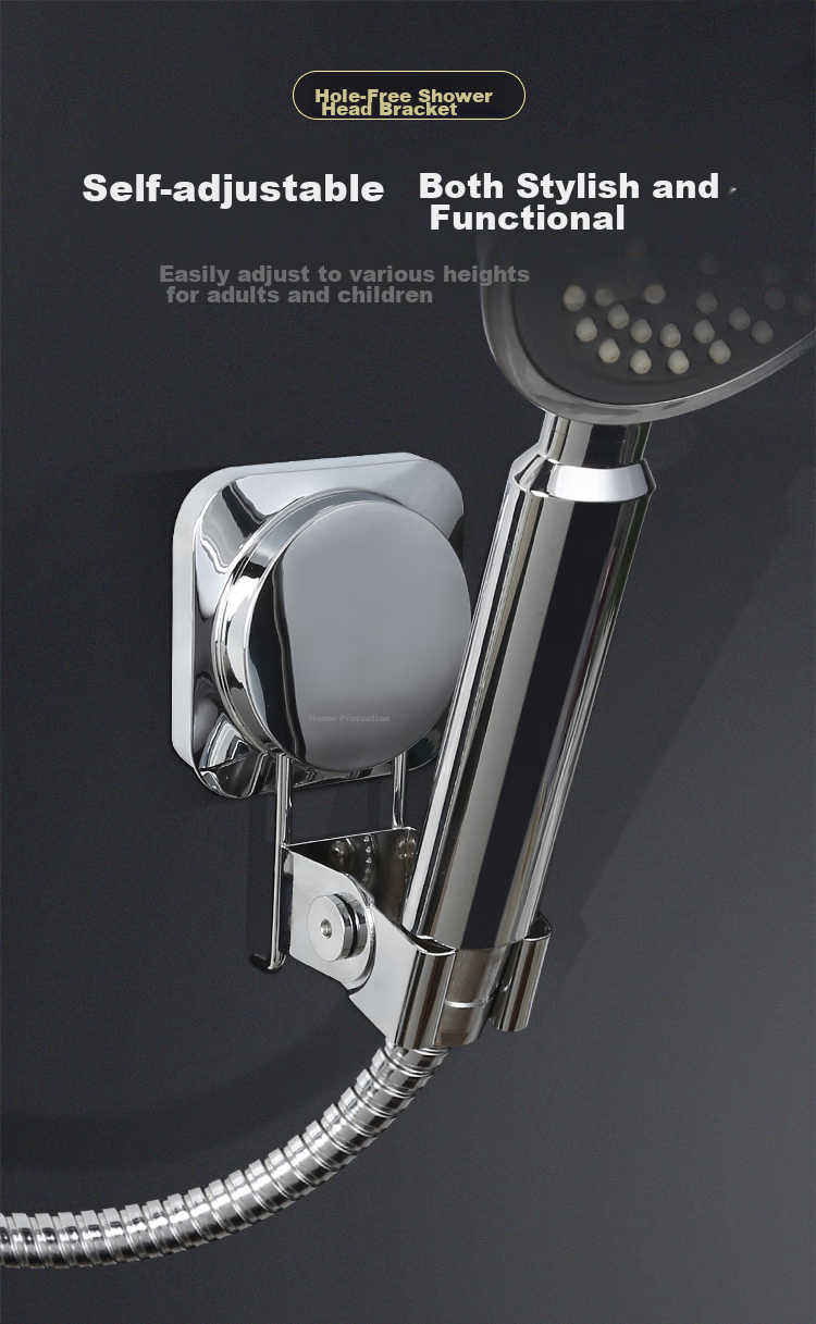 Hujia Shower Head Holder, No Drilling Required, Adjustable Base with Five Settings, Adhesive Wall-Mounted Stainless Steel 1