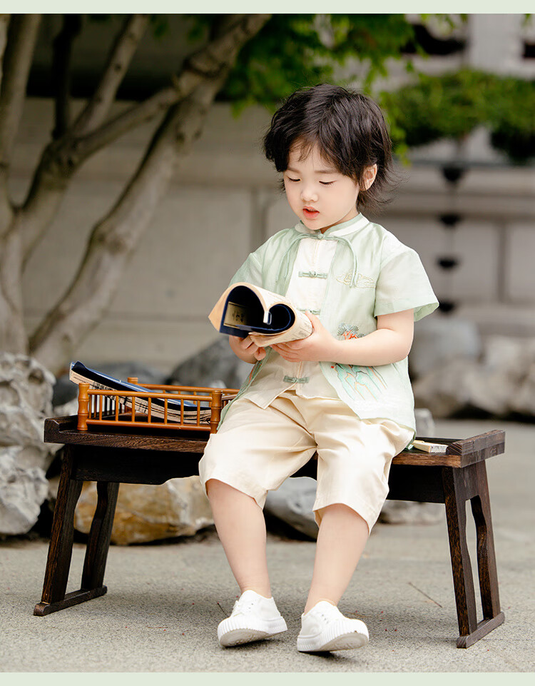 Menghu Xishan Hanfu Boys' 2026 New Tang Suit, Chinese Style New Children's Outfit, Green Top, Size 90 7