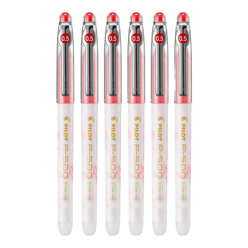 PILOT P500 Gold Label Red Pen, 0.5mm Gel Ink Pen, Business Red Liquid Rollerball Pen, Student Exam Writing Pen, High-Quality Stationery Set, 6 Pens