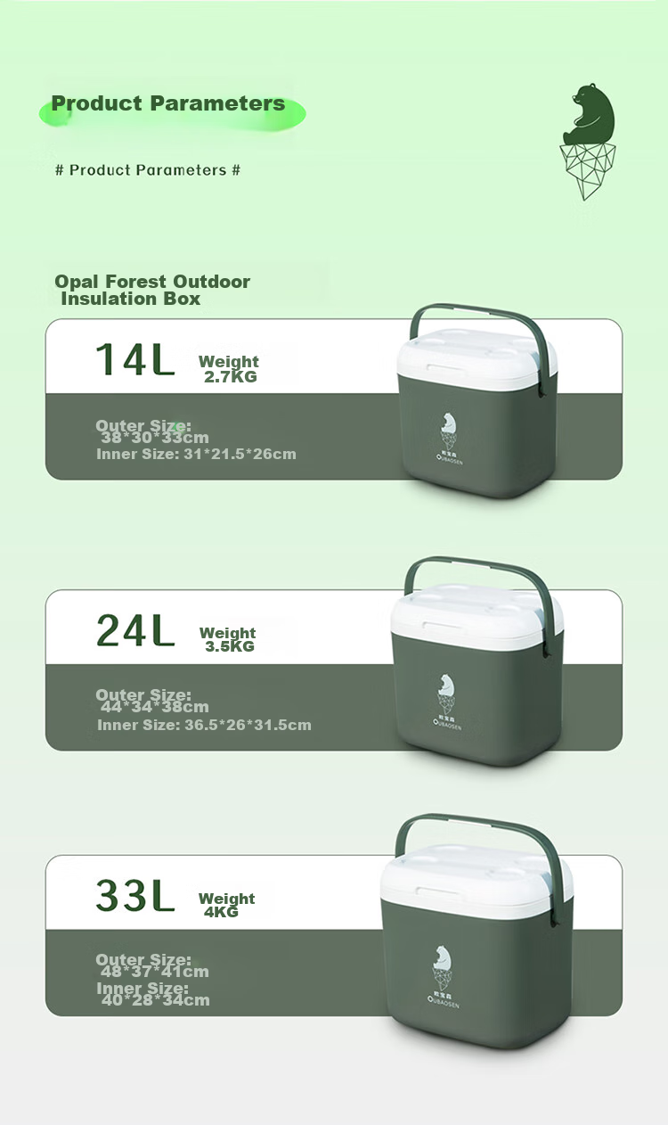 Oubaosen 24-Liter Insulated Cooler Box, Outdoor Refrigerator, PU Foam, Green Camping Ice Box 13