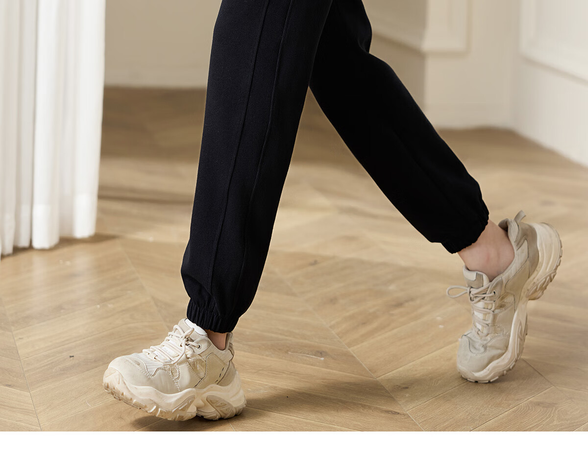 Chushen Women's Casual Pants with Elastic Waist, Versatile Slimming Effect, Pockets, Casual Tapered Leg Sweatpants Sports Pants S143K2006 16