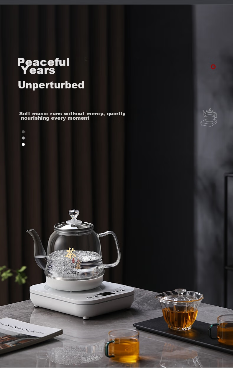 FUNORK Fully Automatic Electric Kettle with Water Pump, Glass Water Boiler for Tea Table, Integrated Tea Table And Coffee Table, Heat Preservation Tea Brewing Set, Electric Tea Stove RY-D2 White 1L 10