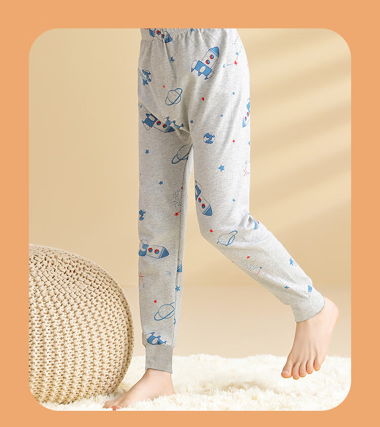 Nanjiren Children's Autumn And Winter Cotton Thermal Pants, Boys' Long Johns, Big Kids' Pajama Pants, Student Warm Trousers, 2-Pack, White + Blue, Size 110 16