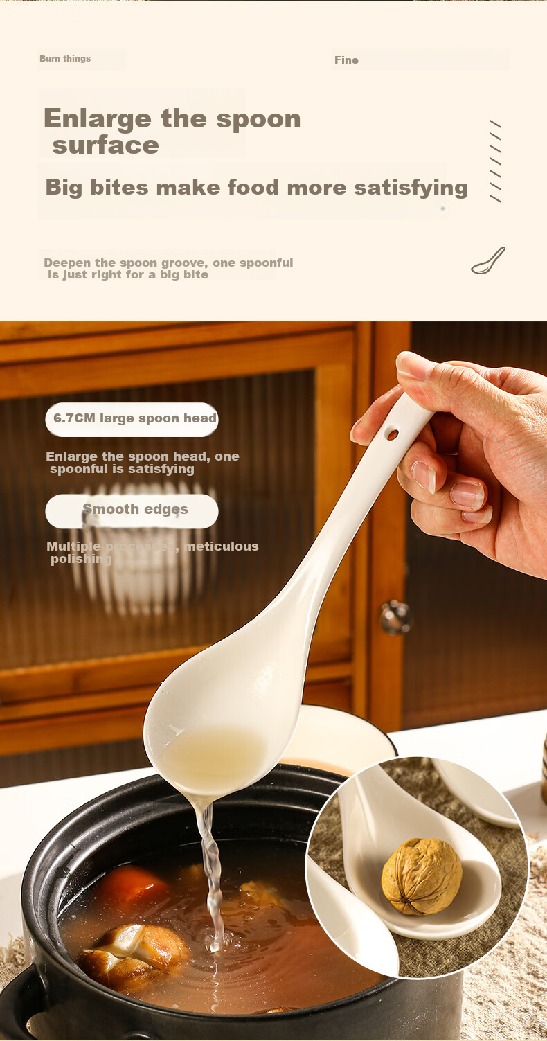Guangyi Ceramic Large Ladle with Long Handle, Household Ceramic Soup Spoon, Large Serving Spoon for Soup And Porridge, Tablespoon, Soup Spoon GY8840 8