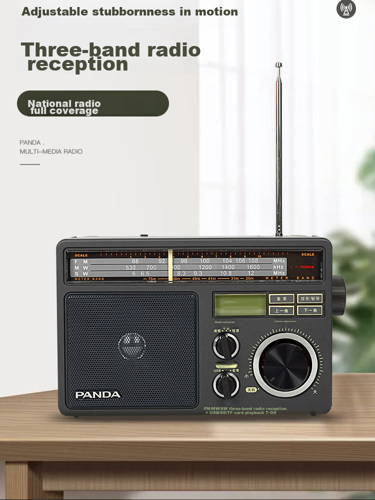 Panda T-09 Traditional Large Desktop All-Band (USB, SD Card) Speaker for Elderly Gift, Card-Insertable Semiconductor Battery AC/DC Radio 4