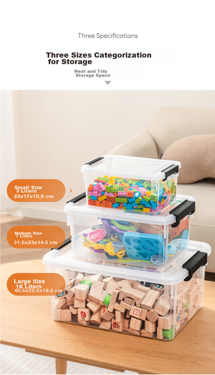 Xitianlong Desktop Storage Box, Multifunctional Transparent Storage Box with Lid, Toy And Snack Storage Container, Clear 3-Liter Capacity, Set of 3 3