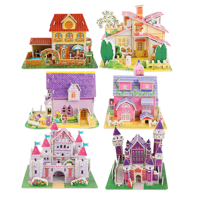 Bailishuang 3D Puzzle Set of 6, DIY Castle Model Assembly Toy, Children's Birthday Gift