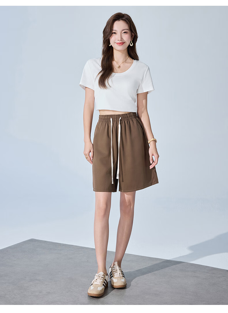 XUEXIMAN Women's Summer Thin Loose Wide-Leg Five-Point Suit Shorts High-Waist A-Line Slim Casual Pants 20