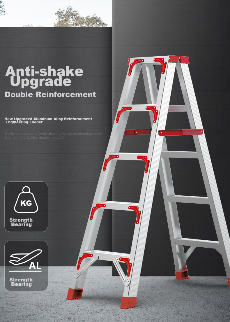 Cenggao Aluminum Alloy Household A-Frame Ladder, Folding Engineering Ladder, Warehouse Industrial Ladder, Red Reinforced And Sturdy Model with 5 Steps 1