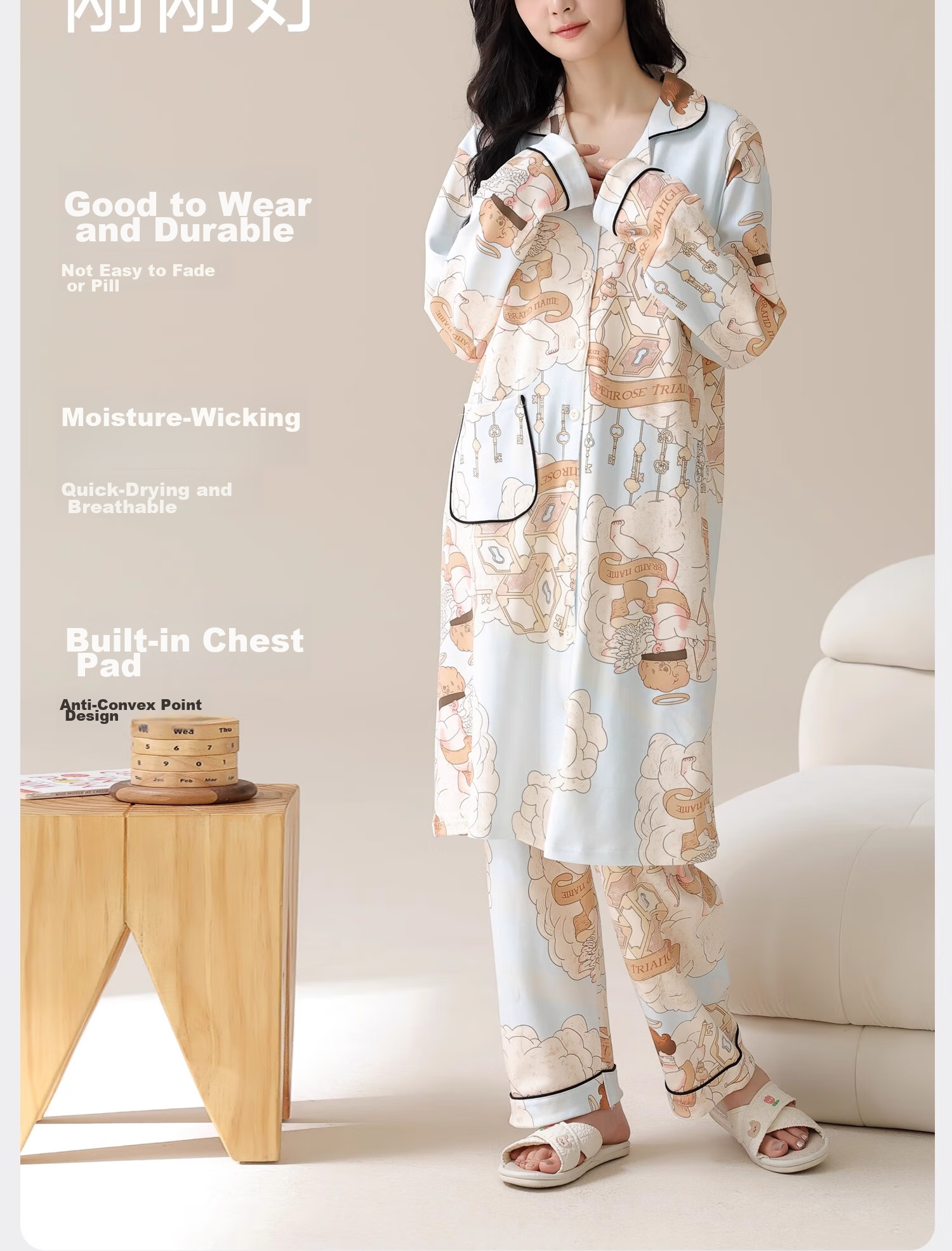 FENYE Maternity Nursing Nightgown with Chest Pads, Hospital Maternity Dress, Spring And Autumn Postpartum Breastfeeding Loungewear Set XL 5