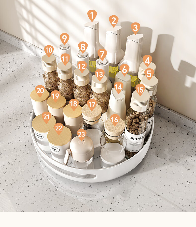 Shuaishi Kitchen Storage Rack, Rotating Spice Rack, Condiment Organizer Shelf, Seasoning Storage Counter, Countertop Tray, White, 30cm 3