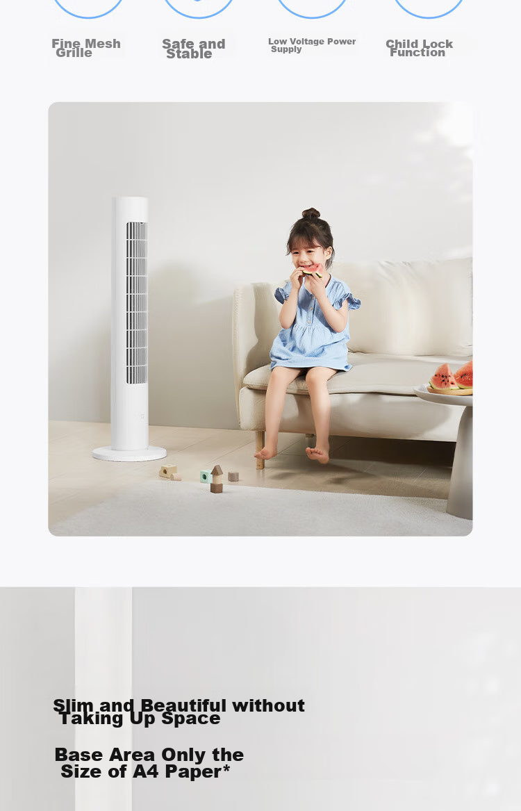Mijia Xiaomi Electric Fan, Floor Fan, Tower Fan, Bladeless Fan, DC Inverter, Wide-Angle Natural Wind, Quiet Operation, Energy-Saving, Smart Control, APP with 100-Level Adjustment 9
