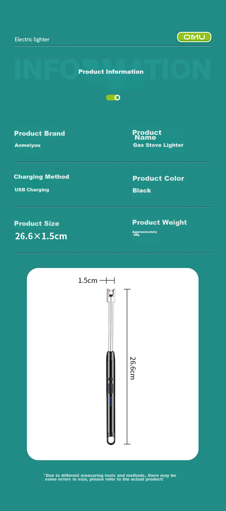 AOmeiyou Igniter, Pulse Ignition Device, Gas Stove Lighter, Coal Gas Stove Ignition Stick, Long-Handled Camping Picnic Rechargeable Model 13