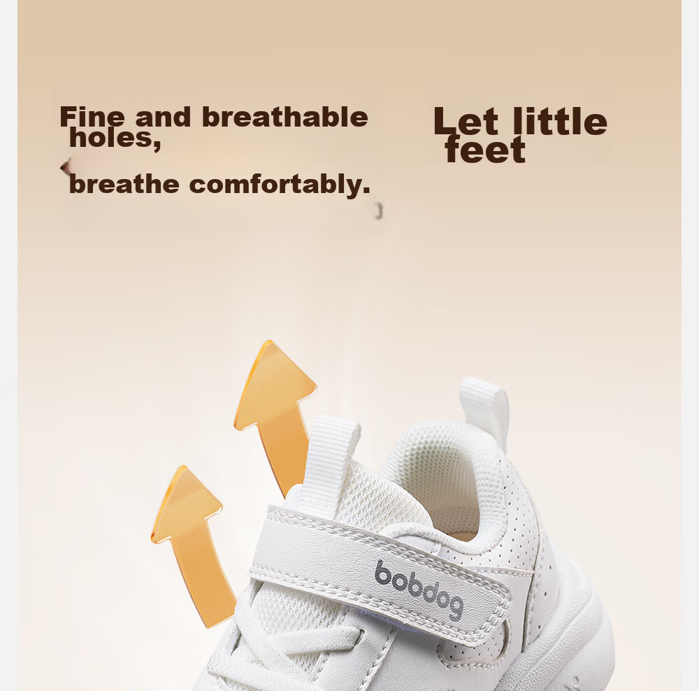 BOBDOG Children's Shoes, Toddler Walking Shoes for Boys And Girls, Spring And Autumn Versatile School White Shoes, Sneakers, Academy White, Size 24 9