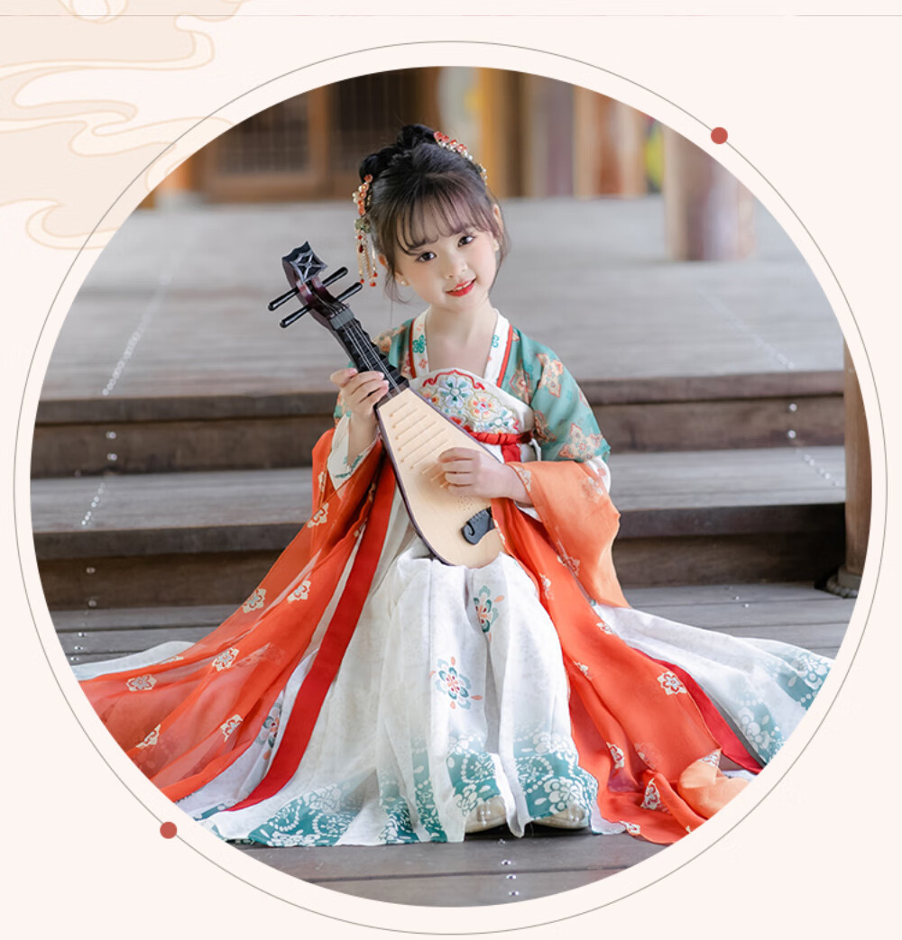 ROMON Children's Hanfu, Mid-Autumn Festival Girls' Tang Suit, Girls' Ancient Costume, Graduation Performance Outfit, Dunhuang Green, Size 160 6