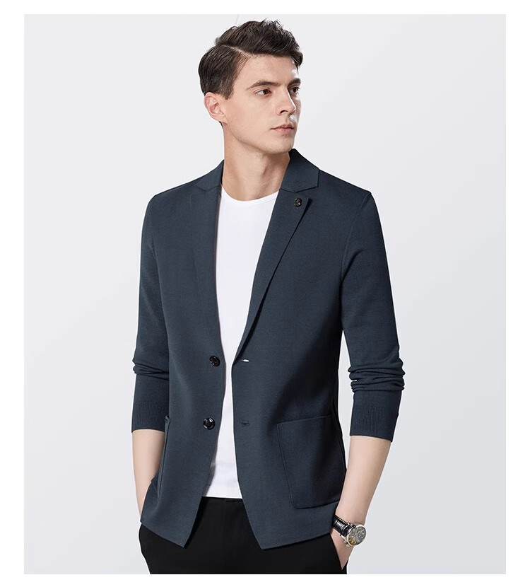 MONTAGUT Spring And Autumn Men's Knitted Suit Jacket, Business Casual Comfortable Slim Fit Blazer, Black, Size 50 11