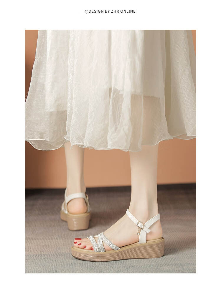 ZHR Women's Shoes, Summer Wedge Versatile Sandals, Fashionable Rhinestone Platform Slimming Beach Shoes for Women, AY161, Apricot Color, Size 35 11