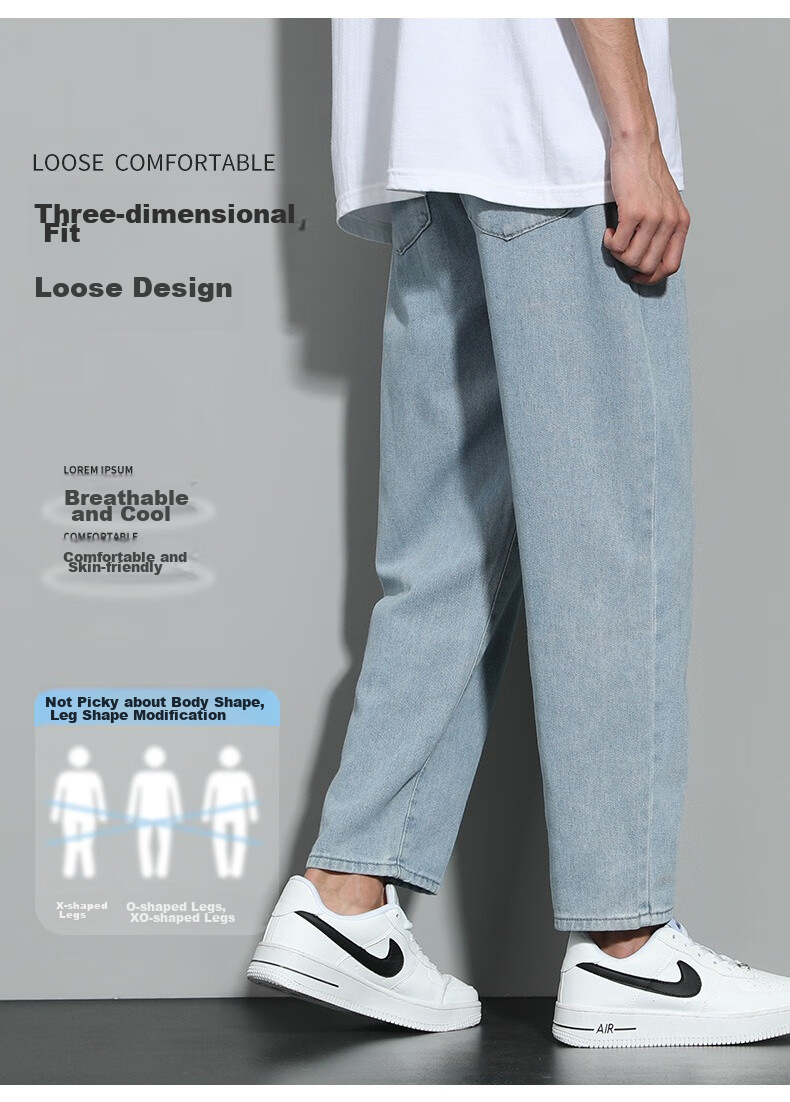Dingfengbaoluo Men's Jeans, Summer Loose Fit, High Street Trendy Brand, Straight-Leg Casual Nine-Tenths Pants, 868 Light Blue, Size S 1