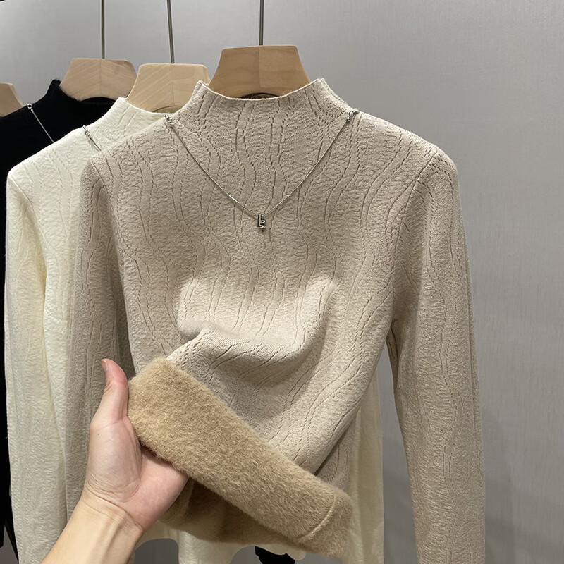 YUZHAOLIN Women's Half Turtleneck Fleece Lined Base Shirt Autumn Winter Warm Thickened Knit Sweater Top
