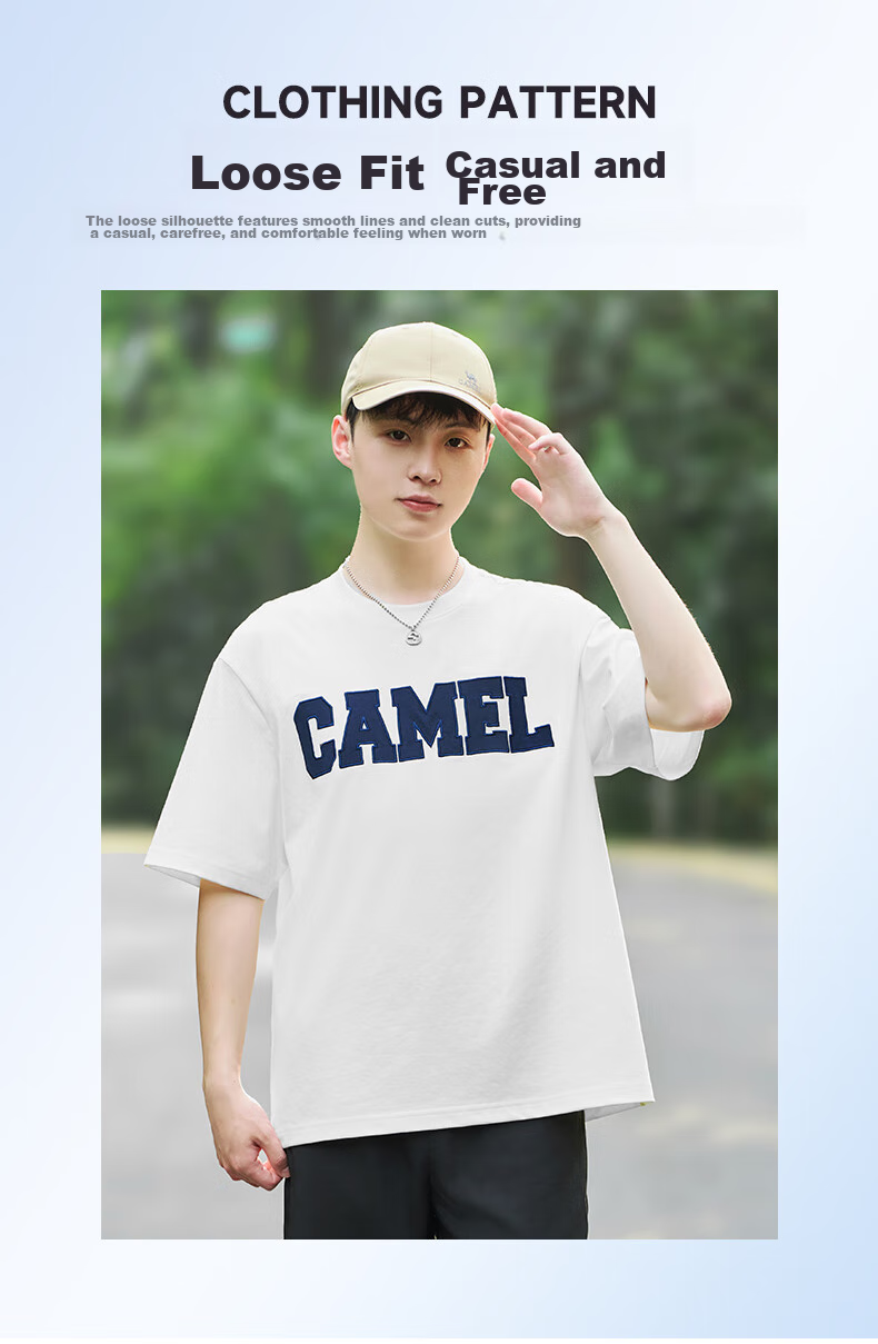 CAMEL Short-Sleeve T-Shirt for Men And Women, Summer New Style Letter Print Trendy Loose Casual Cotton-Feel Top 9