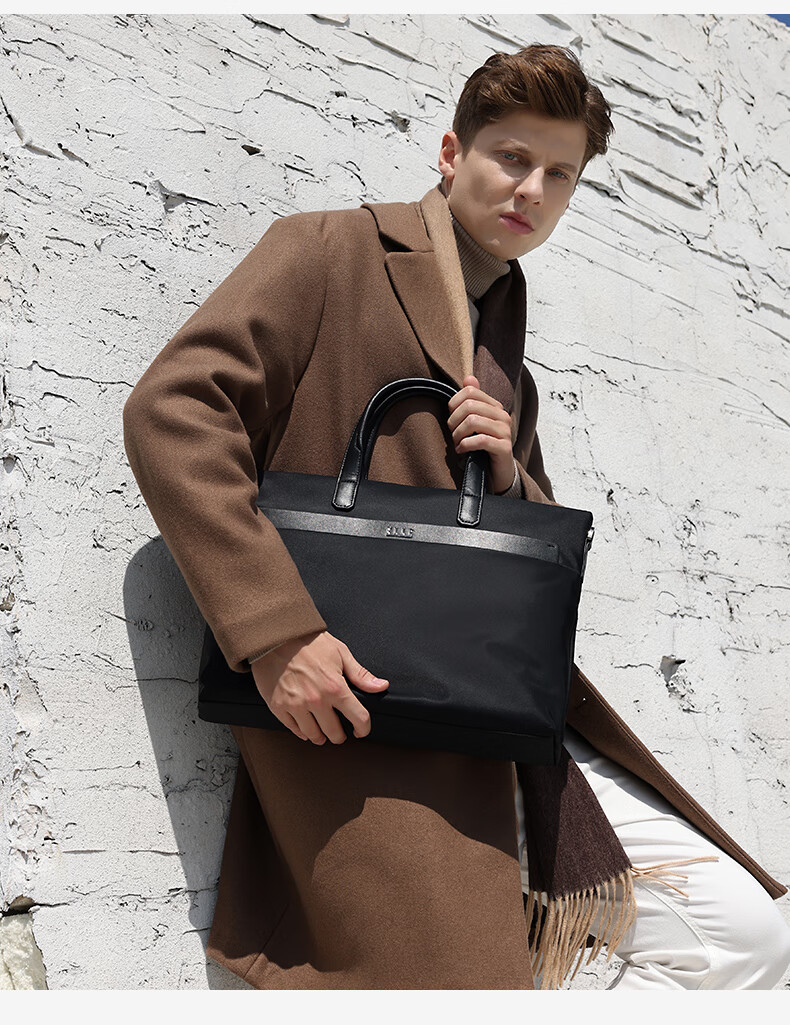 ELLE HOMME Business Men's Briefcase, Fashionable Canvas Crossbody Handbag, Casual 14-Inch Laptop Bag 02210 Black 3
