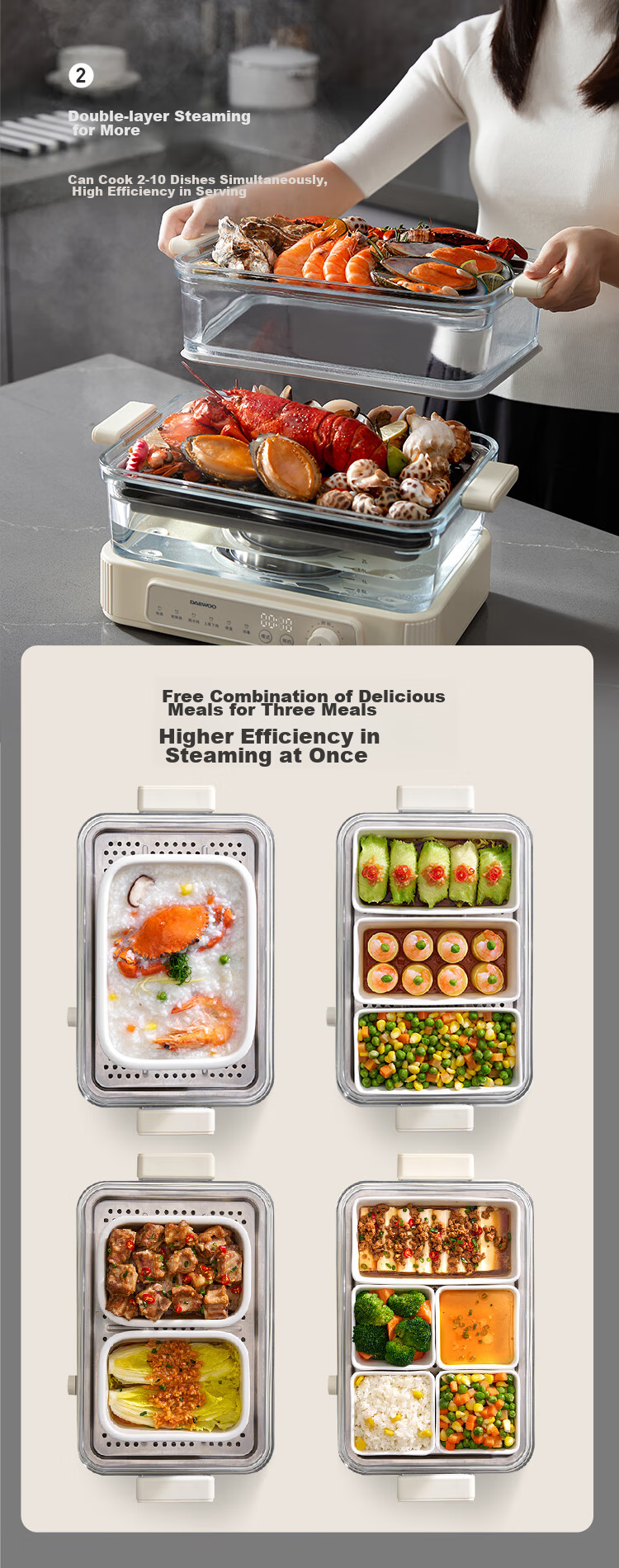 DAEWOO [Selected by Procurement And Sales] Multifunctional Electric Steamer Pot for Stewing And Steaming All-In Food-Grade Glass Transparent No Plastic Household Multi-Layer Steam Pot Stainless Steel Plate S22 12