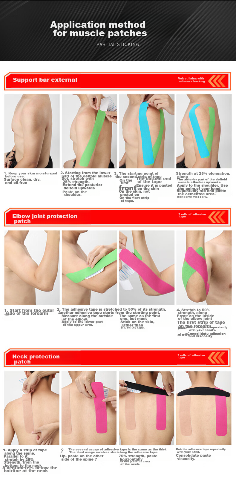 Li-Ning Muscle Tape, Sports Kinesiology Tape, Athletic Ankle Wrap, Rehabilitation Elastic Bandage, Knee Support 22