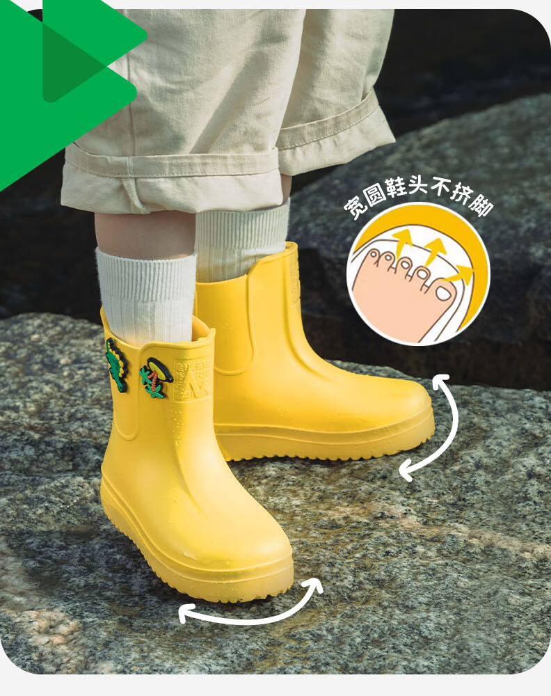 SHUKIKU Children's Rain Boots, Lightweight Non-Slip Rain Shoes for Boys And Girls, Kindergarten And Elementary School Students' Waterproof Shoes, Pudding Yellow, Size 32/210 23