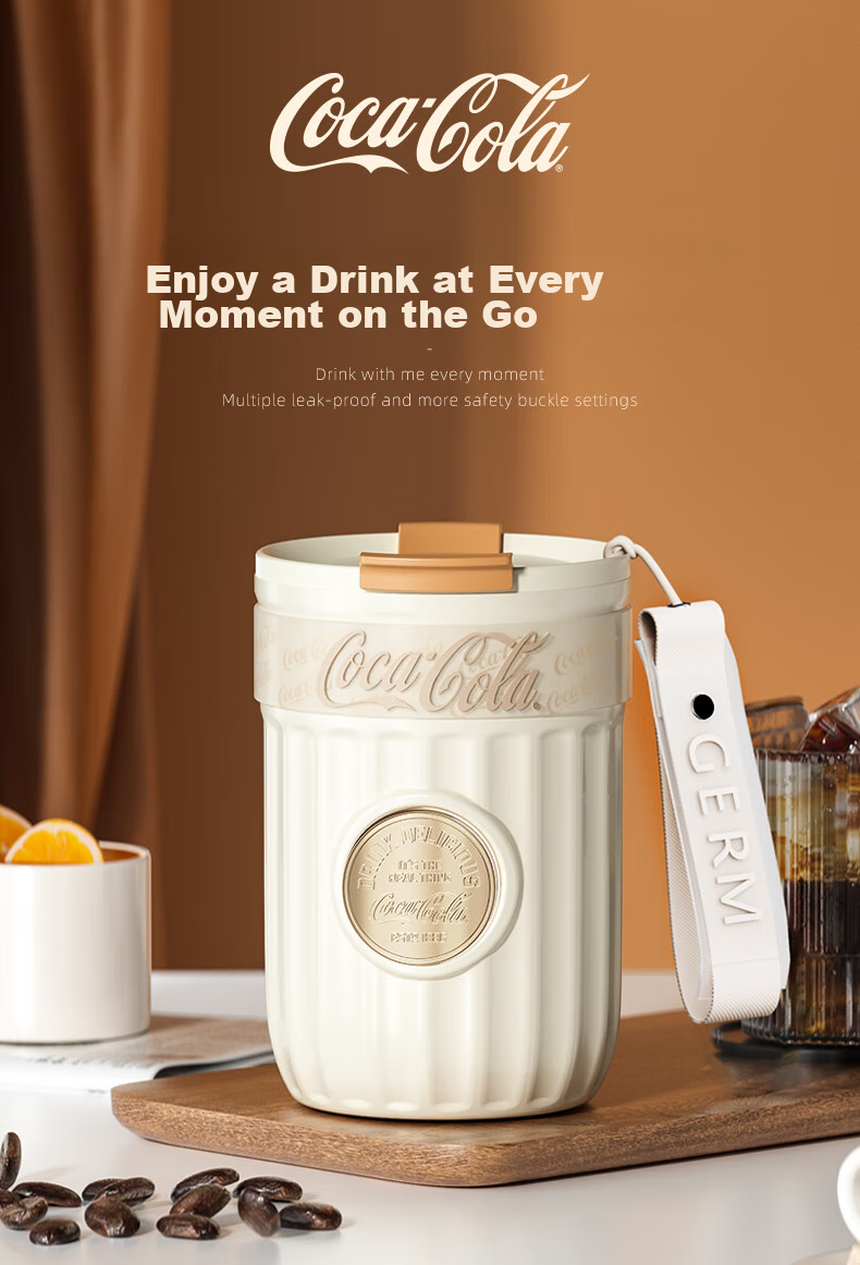 Germ Coca-Cola Dual-Use Insulated Cup with Straw, Water Bottle, Coffee Mug, Large Capacity Student Cup, 400ML, Snow White 1