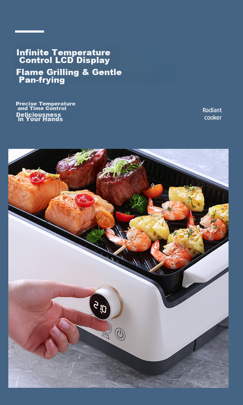 DU PONT Electric Grill Pan, Multifunctional Smokeless Ceramic Non-Stick Pot, Detachable Electric Hot Pot And Cooking Pot, for Home Use by 3-4 People, Grill And Hot Pot Combo (Grill Pan + Hot Pot) 19