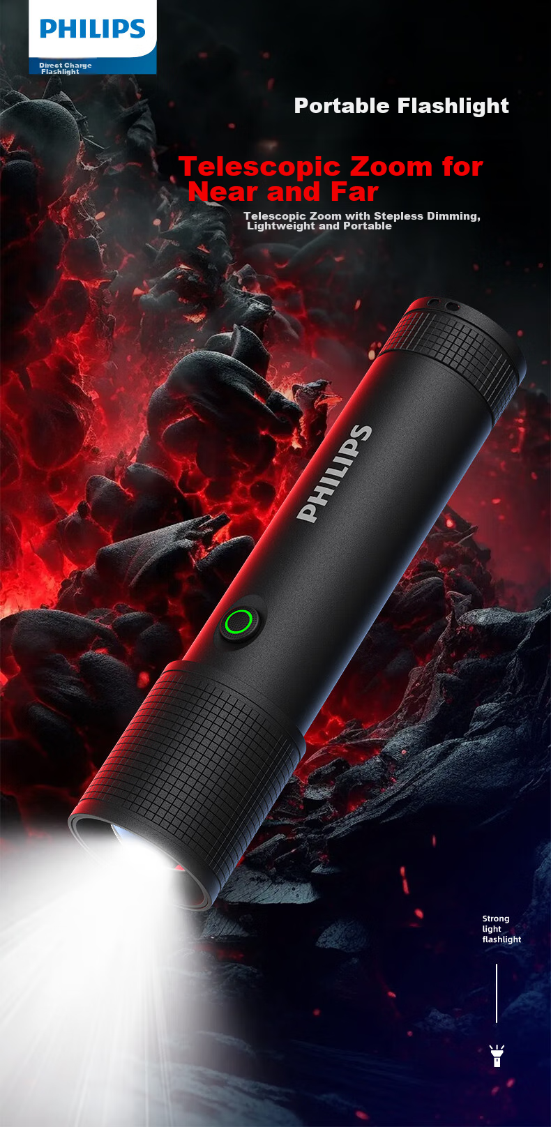 PHILIPS Flashlight, High Brightness, Long Battery Life, Outdoor Survival, Super Bright, Home Use, Compact Outdoor Lighting, Emergency Light SFL2185 1