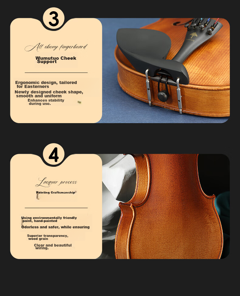 Romusic Violin Alpine Spruce Handmade Solid Wood Children's Adult Beginner Intermediate Performance RV-102Y [1/2] 11