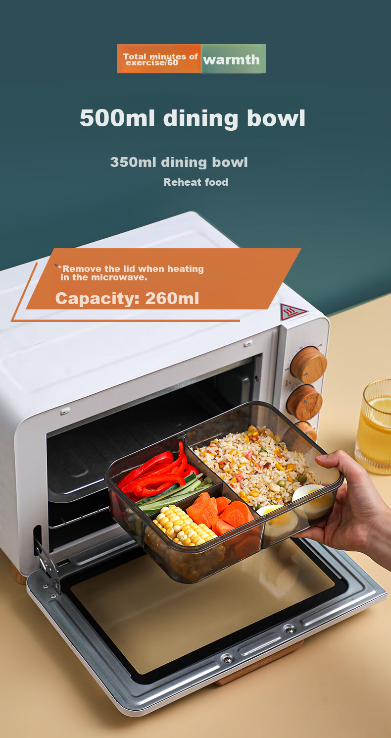 PINYU Ultra-Light Glass Lunch Box Microwave-Safe Food Grade Sealed Container with Lid for Office Workers 8