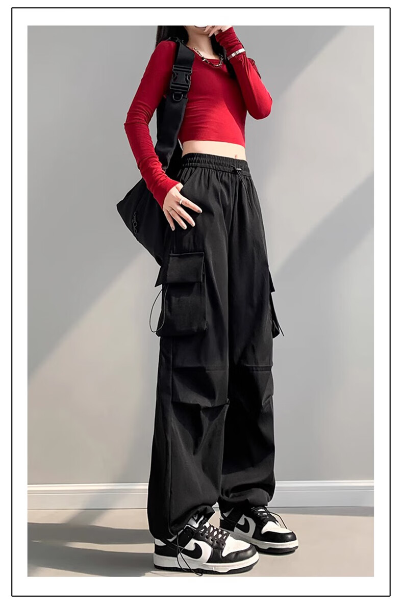 LangSha American-Style Parachute Cargo Pants for Women, Summer Ice Silk High-Waist Wide-Leg Loose Casual Quick-Dry Outdoor Sports Pants 18