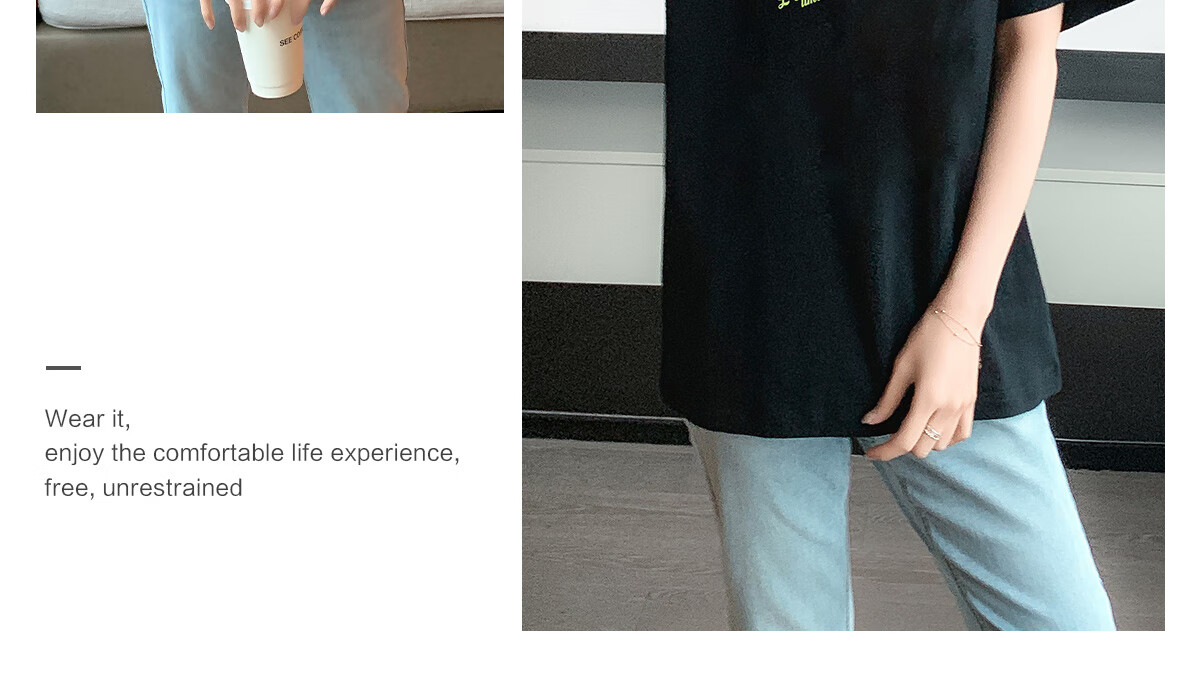 Halo Queen Women's Short-Sleeve T-Shirt, Summer Undershirt, Inner Layer Top, Trendy Letter Print, Loose-Fitting T-Shirt, H143T1418 49