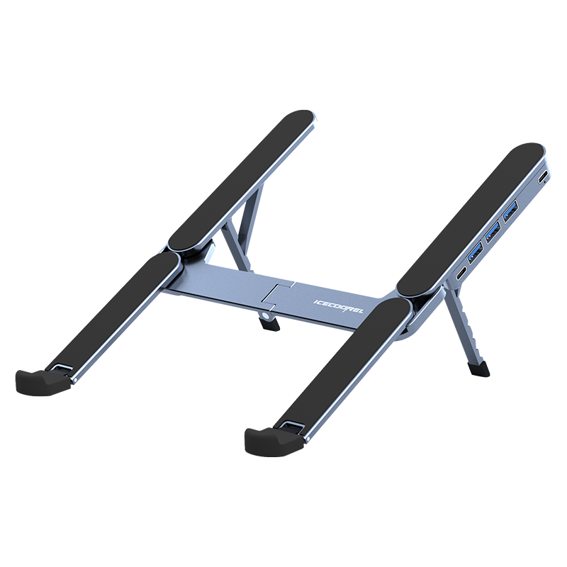 ICE COOREL Laptop Stand Portable Foldable with Docking HUB USB Hub Cooler Adjustable Height Floating Vertical Holder Compatible with Tablet Apple Huawei Lenovo Legion