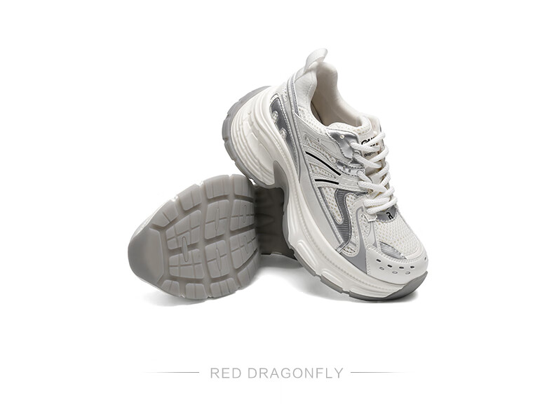 RED DRAGONFLY Women's Shoes Spring And Autumn Mesh Dad Shoes Thick-Soled Heightening Breathable Sports Casual Shoes WLB24720 Beige Size 38 1