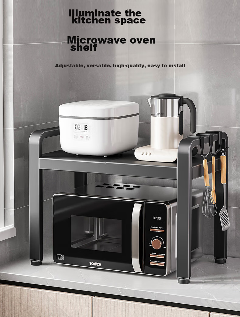Meichuwuyu Kitchen Storage Rack, Countertop Microwave Oven Shelf, Extendable Oven Rack, Multi-Layer Kitchen Storage Shelf for Home Use 6
