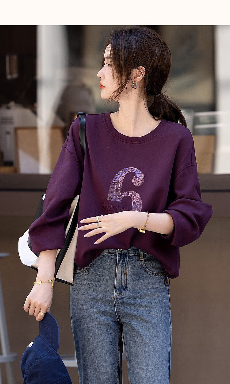 Dme [280G Air Layer] Autumn Letter Bead Embroidery Small Hoodie Women's Top, Dark Green, S 16