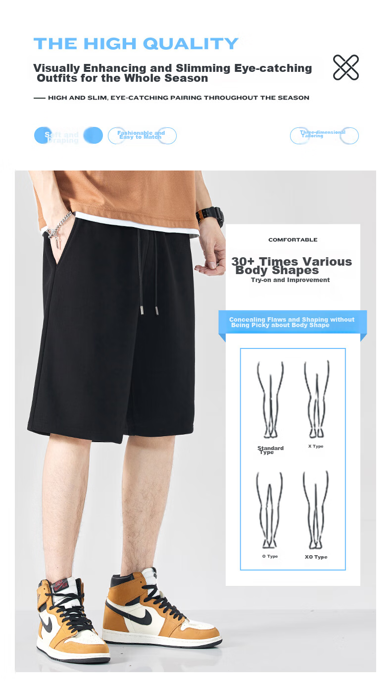 Baleno Men's Summer American Style Simple Trendy Loose Cotton Five-Point Shorts Breathable Large Size Casual Pants 3