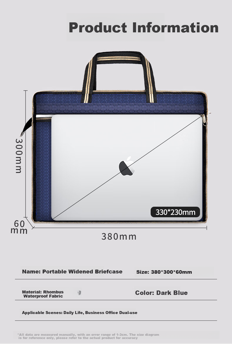 SIMAA Handheld Wide Business Briefcase Zipper Bag, Handheld Business Meeting Bag, Document Storage Bag, Office Supplies, Blue, 7155 3