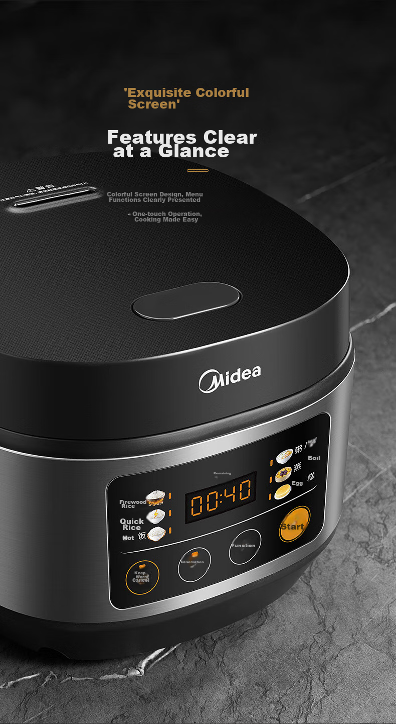 Midea Low-Sugar Rice Cooker, Non-Coated 3L Capacity for 2-3 People, Non-Coated 316L Stainless Steel Inner Pot, One-Touch Firewood Rice, Multi-Functional for Home Use MB-3E91LS 18